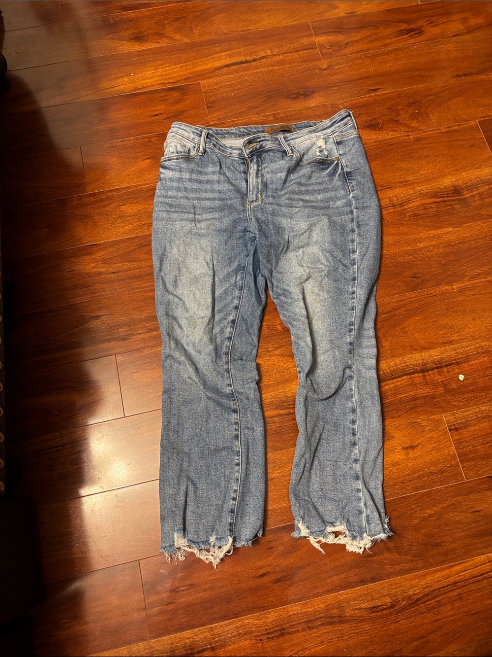 Women’s Distressed Blue Denim Jeans - Raw Hem